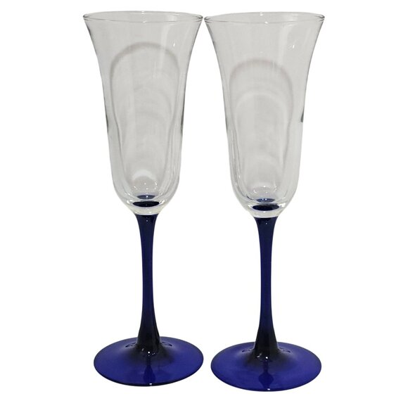 Cristal D'Arques Other - 2 Cristal D'Arques Americana Blue Champagne Glasses 8.5" flared Luminarc